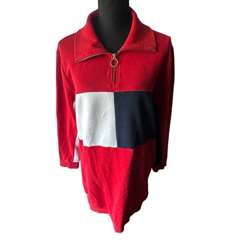 Tommy Hilfiger Color-Blocked Zip-Front Sweater Dress Size L